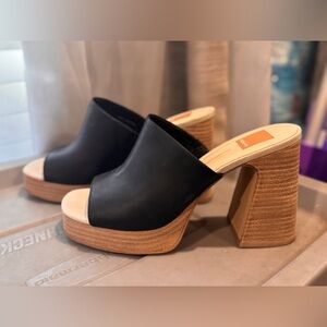 Dolce Vita Black Leather Platform Mules
